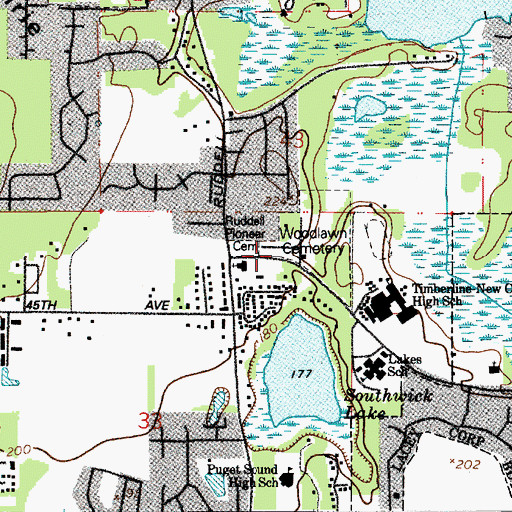 Topographic Map of Woodlawn Cemetery, WA