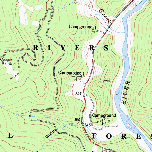 Topographic Map of Aikens Creek Campground, CA