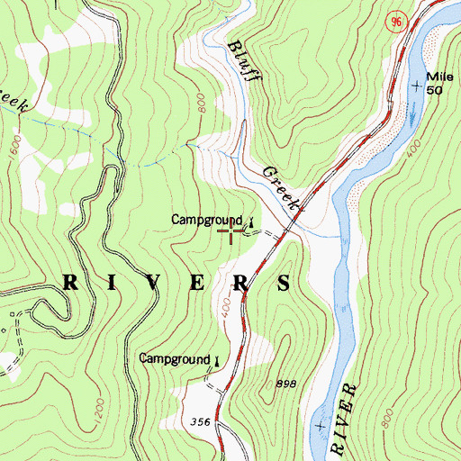 Topographic Map of Bluff Creek Campground, CA