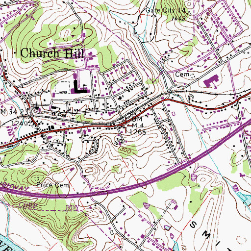 Topographic Map of Church Hill Police Department, TN