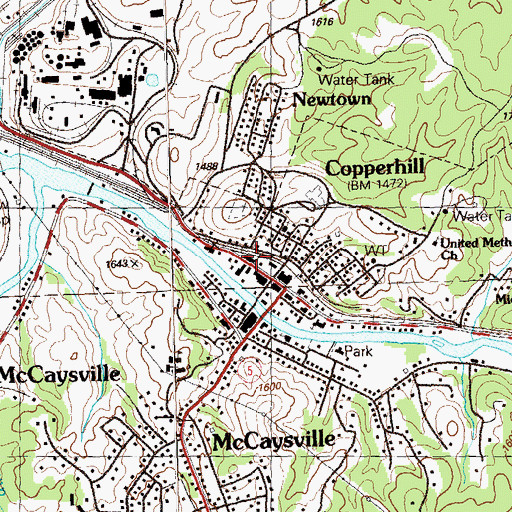Topographic Map of Copperhill Police Department, TN