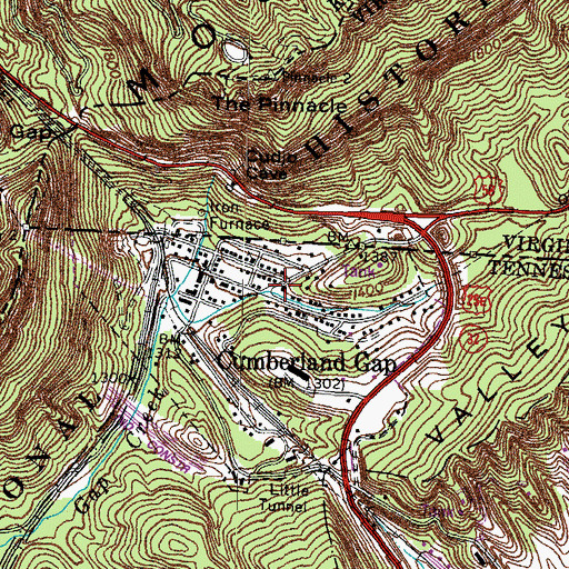 Topographic Map of Cumberland Gap Police Department, TN
