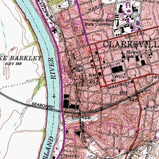Topographic Map of Clarksville Police Department District 2, TN