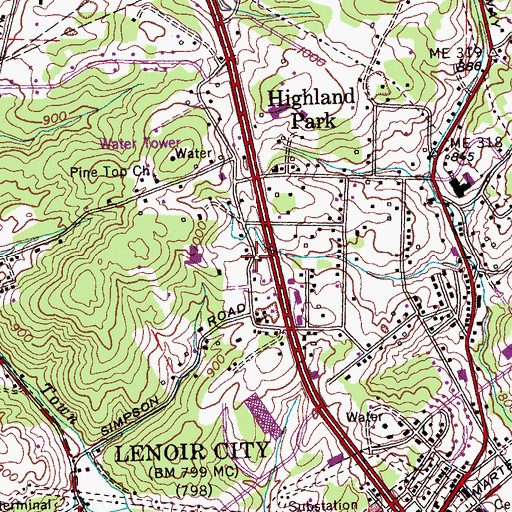 Topographic Map of Lenoir Police Department, TN