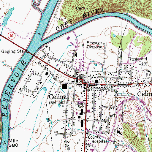 Topographic Map of Celina Police Department, TN