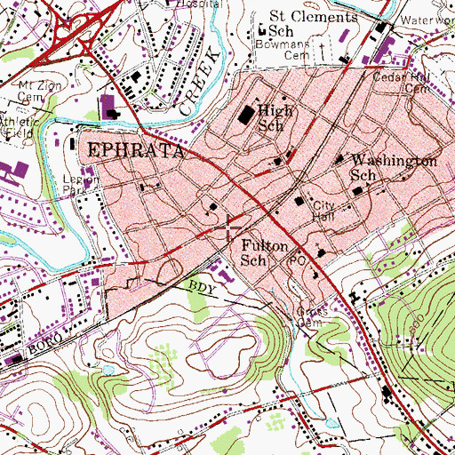 Topographic Map of Ephrata Police Department, PA