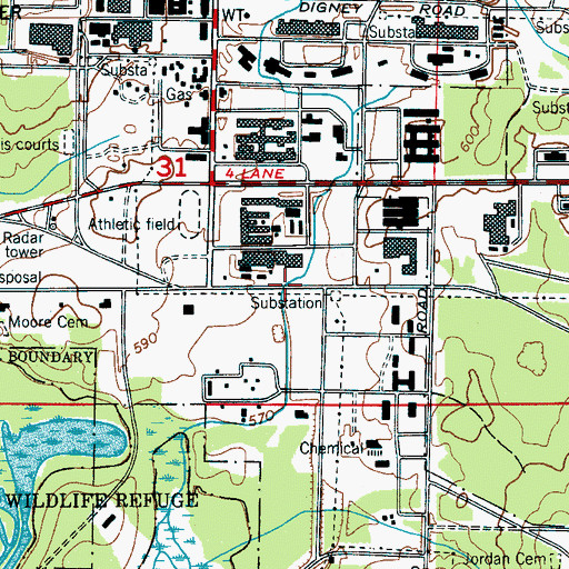 Topographic Map of Marshall Space Flight Center, AL
