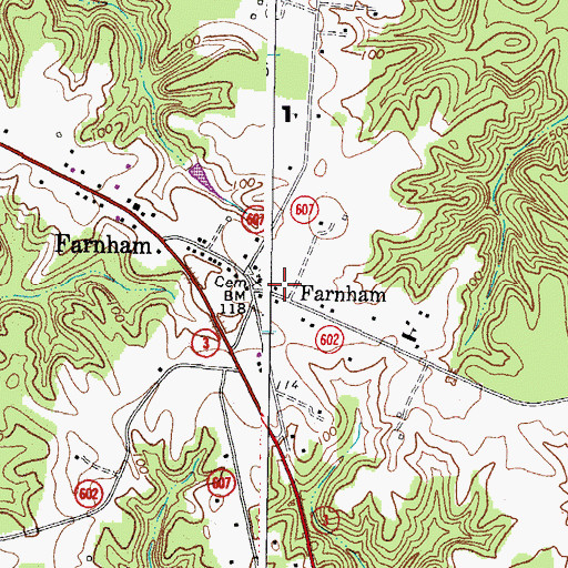Topographic Map of Farnham Post Office, VA