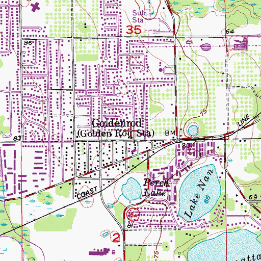 Topographic Map of Goldenrod Post Office, FL