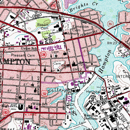 Topographic Map of Hampton Correctional Facility, VA