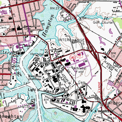 Topographic Map of Hampton University Police Department, VA