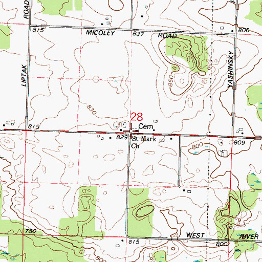 Topographic Map of Saint Mark Cemetery, WI