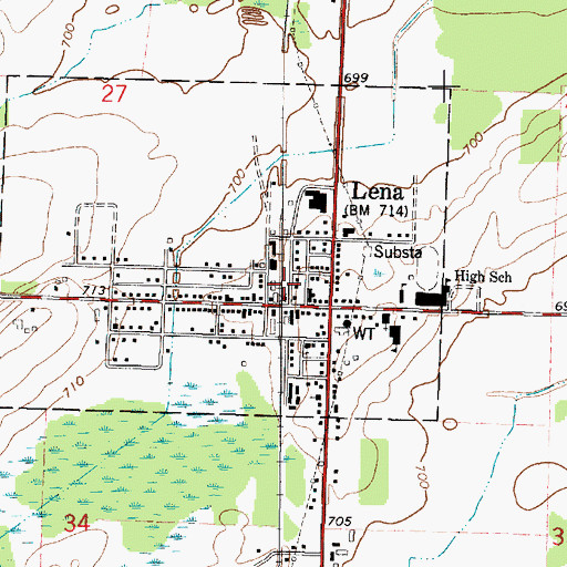 Topographic Map of Lena Post Office, WI