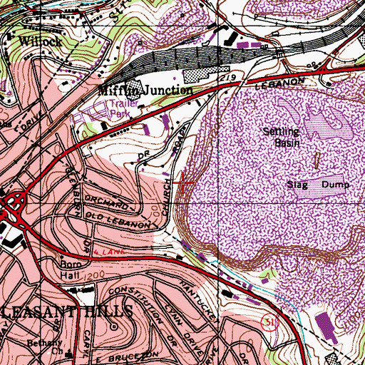 Topographic Map of Pleasant Hills Post Office, PA