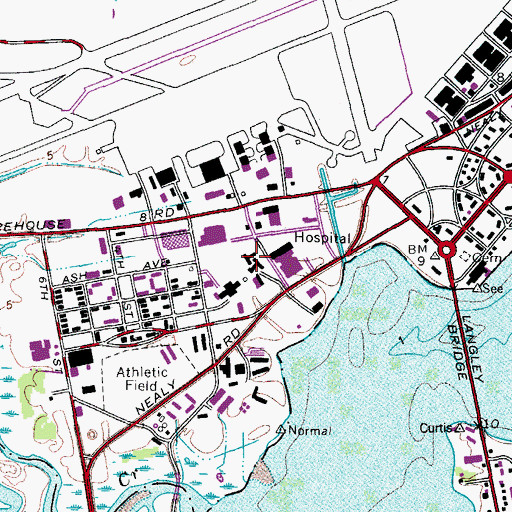 Topographic Map of Langley AFB Post Office, VA