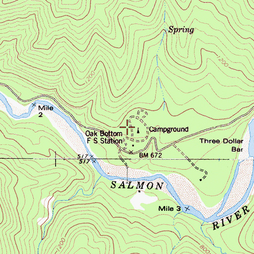 Topographic Map of Oak Bottom Campground, CA