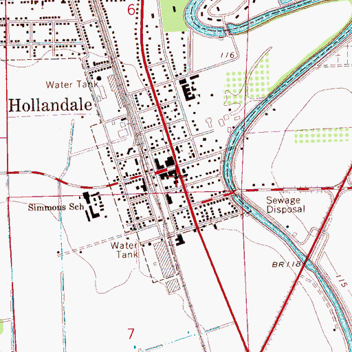 Topographic Map of Hollandale Post Office, MS