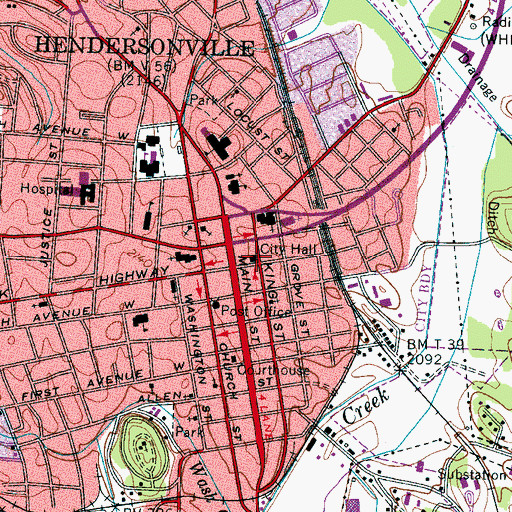 Topographic Map of Hendersonville Police Department, NC