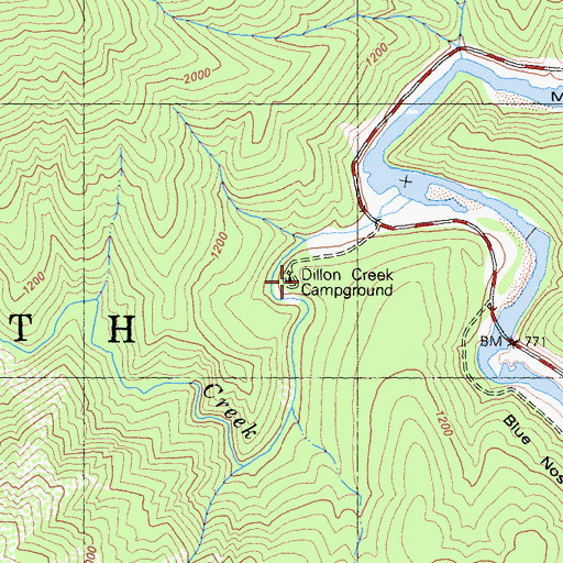 Topographic Map of Dillion Creek Campground, CA