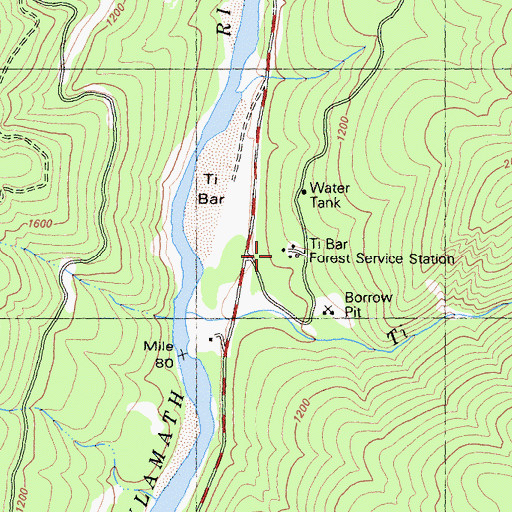 Topographic Map of Ti Bar Forest Service Station, CA