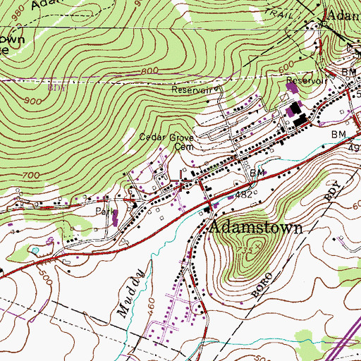 Topographic Map of Adamstown Post Office, PA