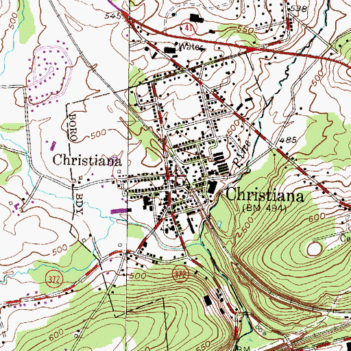 Topographic Map of Christiana Post Office, PA