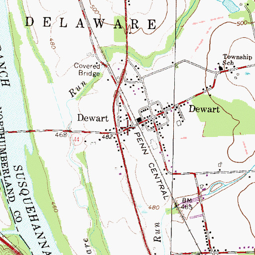 Topographic Map of Dewart Post Office, PA