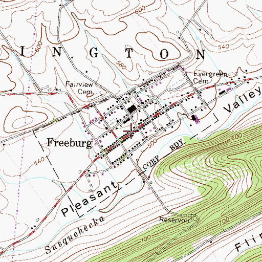Topographic Map of Freeburg Post Office, PA