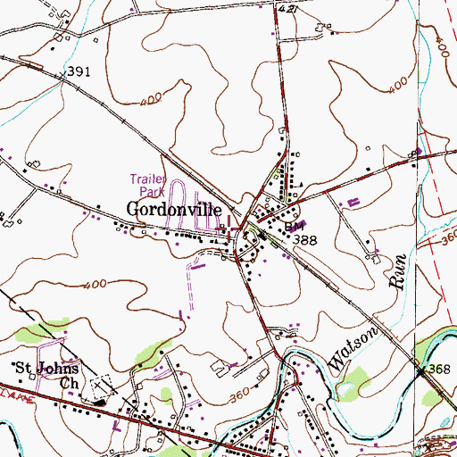 Topographic Map of Gordonville Post Office, PA
