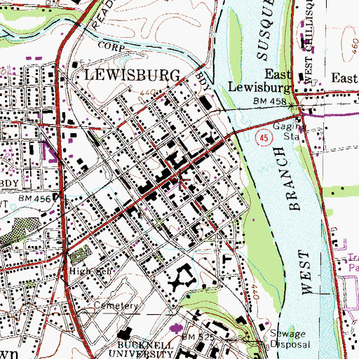 Topographic Map of Lewisburg Post Office, PA