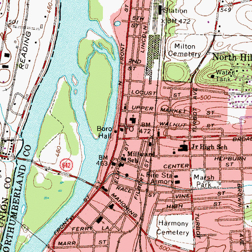 Topographic Map of Milton Post Office, PA