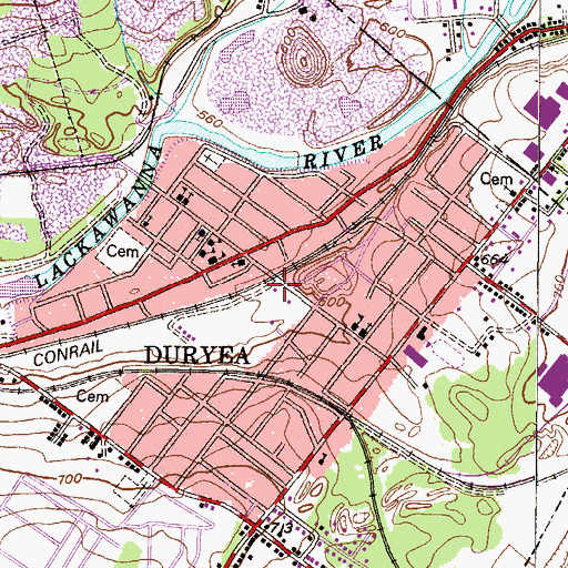 Topographic Map of Duryea Post Office, PA