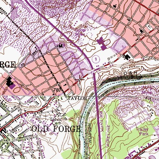 Topographic Map of Taylor Post Office, PA