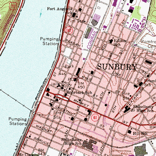 Topographic Map of Sunbury Post Office, PA