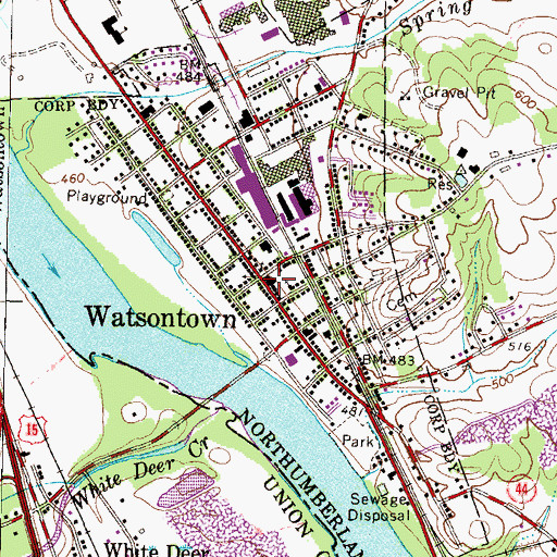Topographic Map of Watsontown Post Office, PA