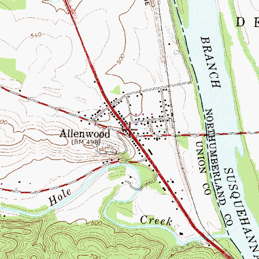 Topographic Map of Allenwood Post Office, PA