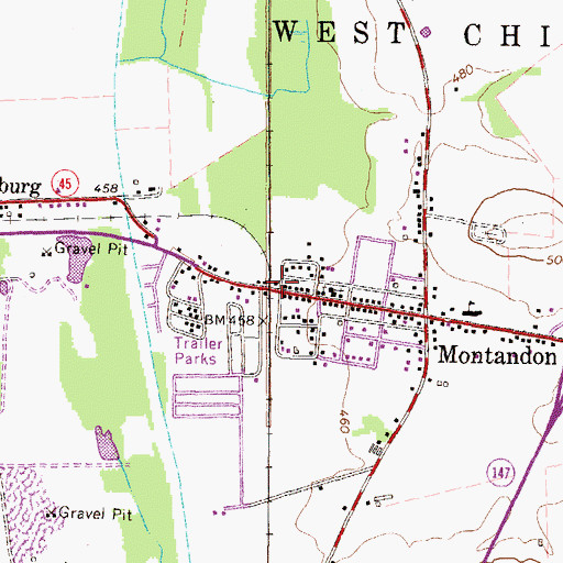 Topographic Map of Montandon Post Office, PA