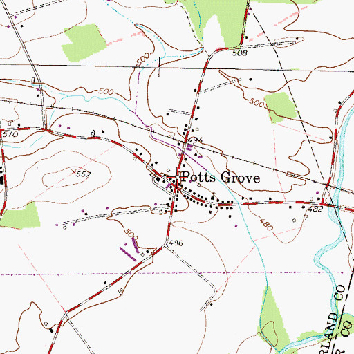 Topographic Map of Potts Grove Post Office, PA