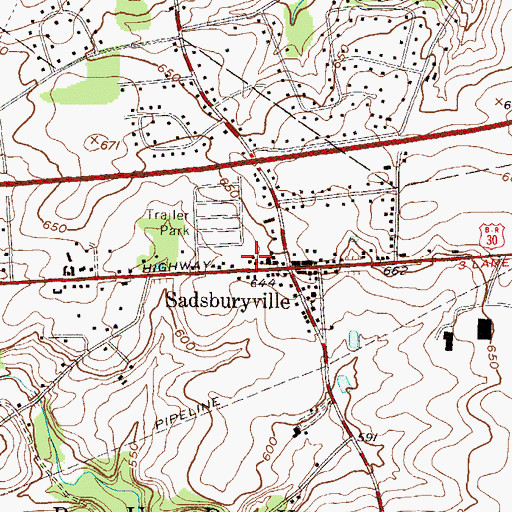 Topographic Map of Sadsburyville Post Office, PA