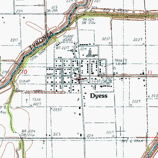 Topographic Map of Dyess Post Office, AR