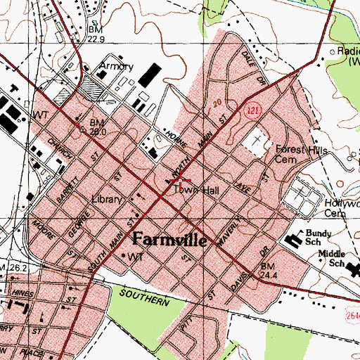 Topographic Map of Farmville Post Office, NC
