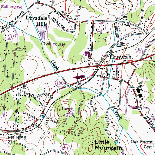 Topographic Map of Etowah Post Office, NC