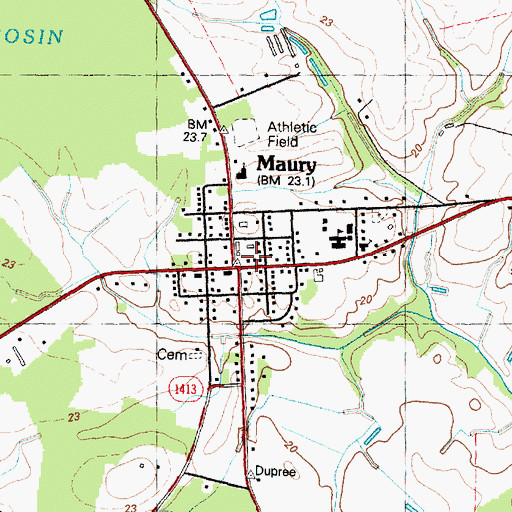 Topographic Map of Maury Post Office, NC