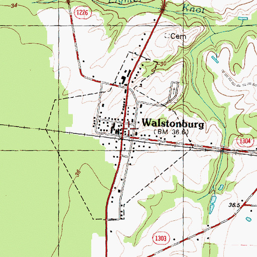 Topographic Map of Walstonburg Post Office, NC