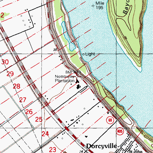 Topographic Map of Randolph Cemetery, LA
