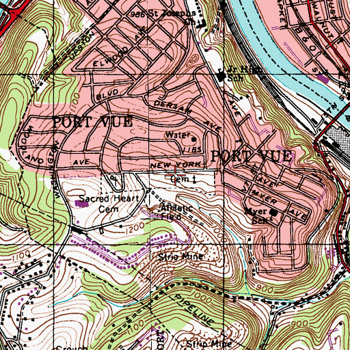Topographic Map of Calvary Cemetery, PA