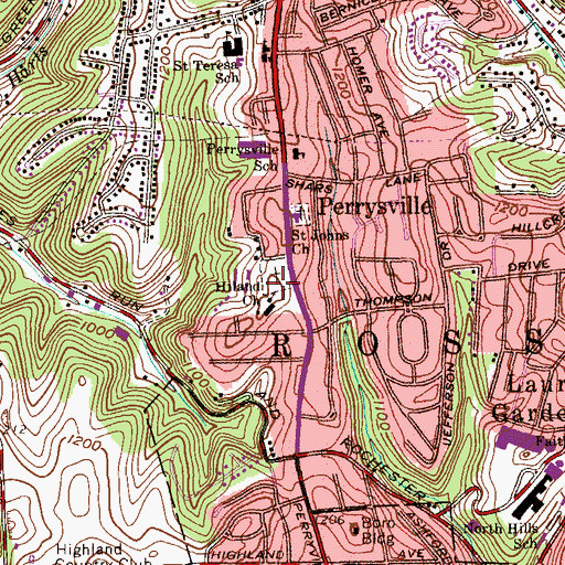 Topographic Map of Hiland Presbyterian Church Cemetery, PA