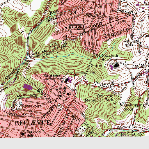 Topographic Map of Mount Assisi Convent Cemetery, PA