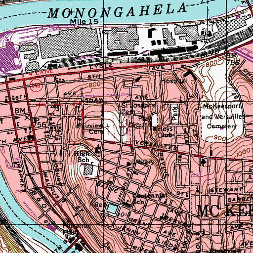 Topographic Map of Old Saint Joseph Catholic Cemetery, PA