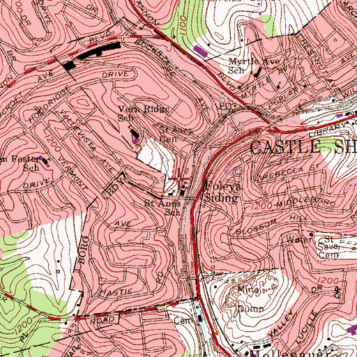 Topographic Map of Saint Anne Parish Cemetery, PA